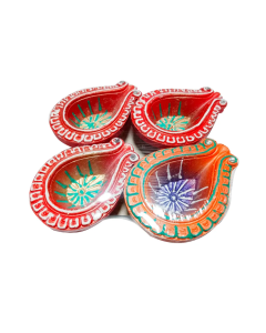 SLN Painted Assorted Design Diya - Pack of 4