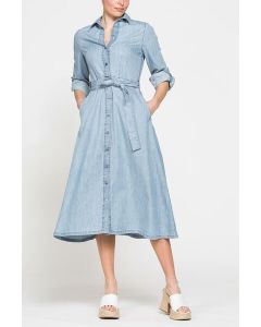 LONG DRESS WITH FRONT POCKETS IN LIGHTWEIGHT 7oz DENIM
